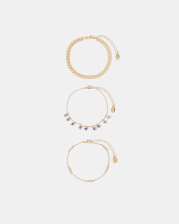 Accessorize 3-Pack Leaf Bead Charm Anklets
