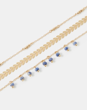 Accessorize 3-Pack Leaf Bead Charm Anklets