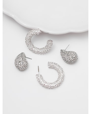 Mood Silver Crystal Dome Stud Earrings