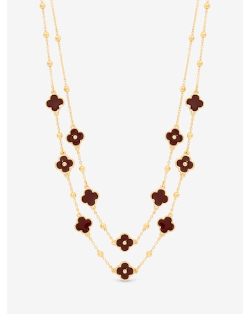 Mood Gold Polished & Burgundy Clover Double Row Necklace