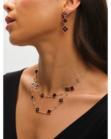 Mood Gold Polished & Burgundy Clover Double Row Necklace