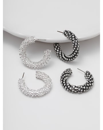 Mood Silver Crystal Chubby Hoop Earrings