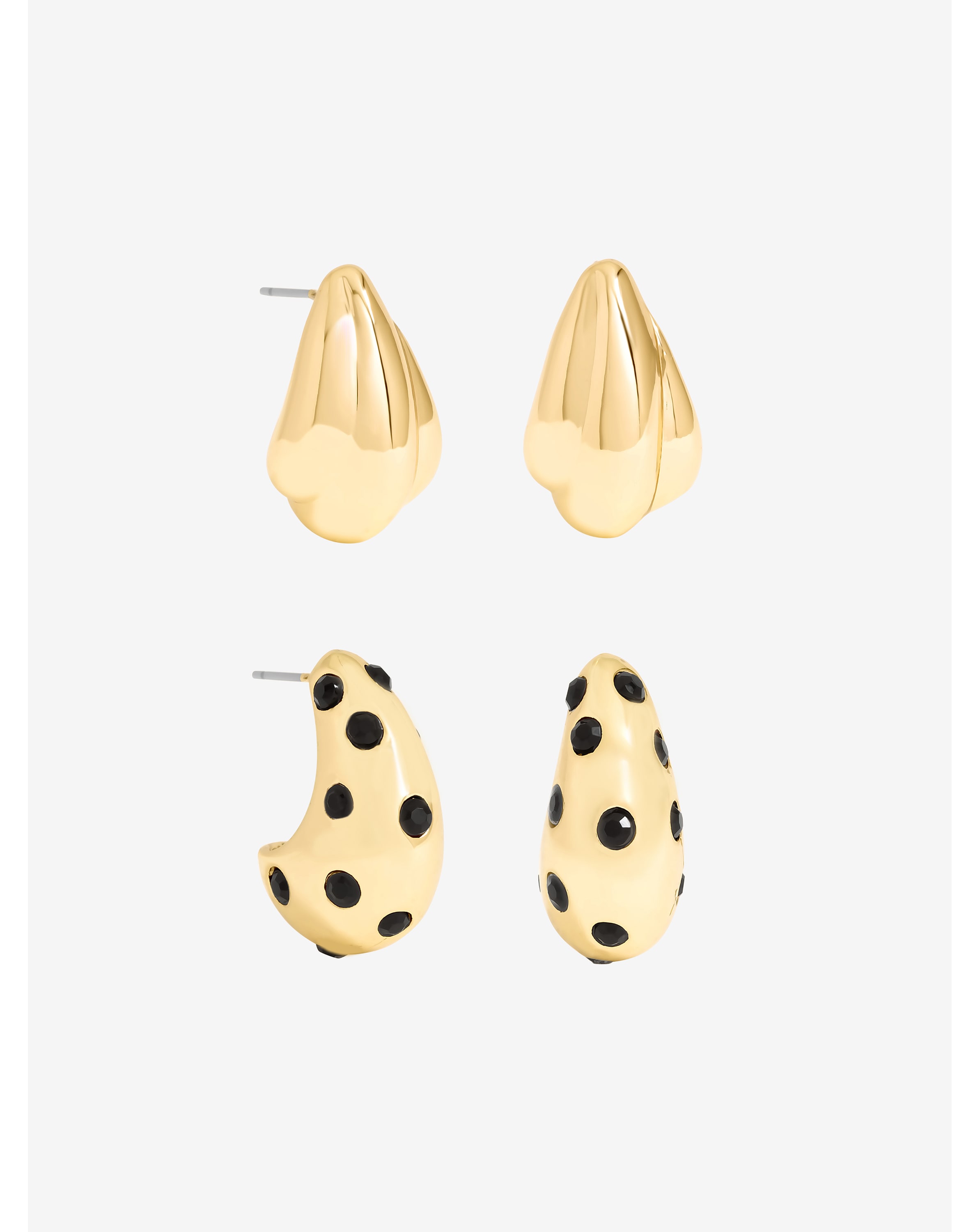 Gold & Jet Dome Earrings - Pack of 2
