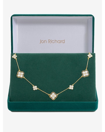 Jon Richard 14K Gold Plated Jet and Crystal Clover Necklace - Gift Box