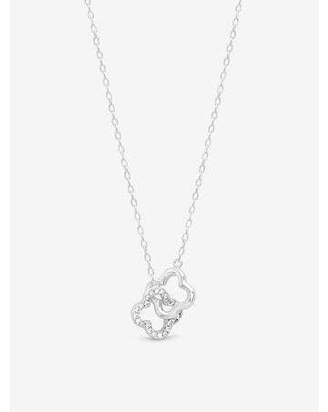 Simply Silver Sterling Silver 925 Pave Clover Interlink Necklace - Gift Pouch