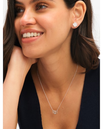 Simply Silver Sterling Silver 925 Pave Clover Interlink Necklace - Gift Pouch