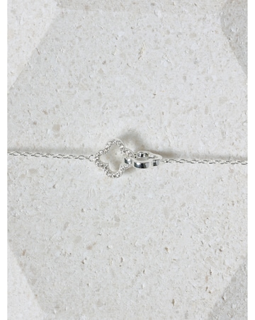 Simply Silver Sterling Silver 925 Pave Clover Interlink Necklace - Gift Pouch