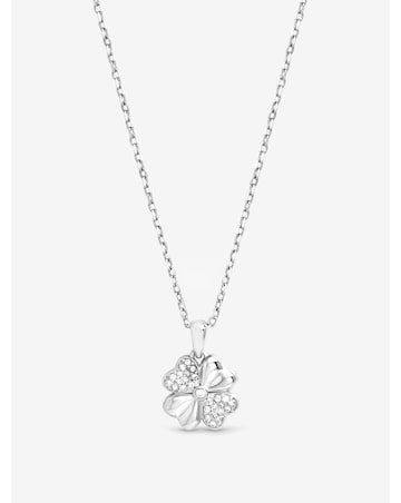 Simply Silver Sterling Silver 925 Polished and Pave Clover Pendant - Gift Pouch