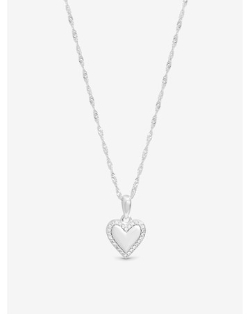 Simply Silver Sterling Silver 925 Polished and Pave Heart Pendant