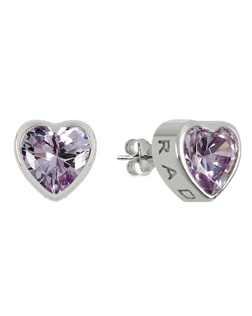 Radley Ladies Silver Light Amethyst Heart Stud Earrings