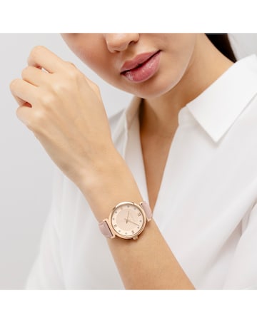 Radley Rose Gold Plated 35mm T-bar Praire Pink Leather Strap