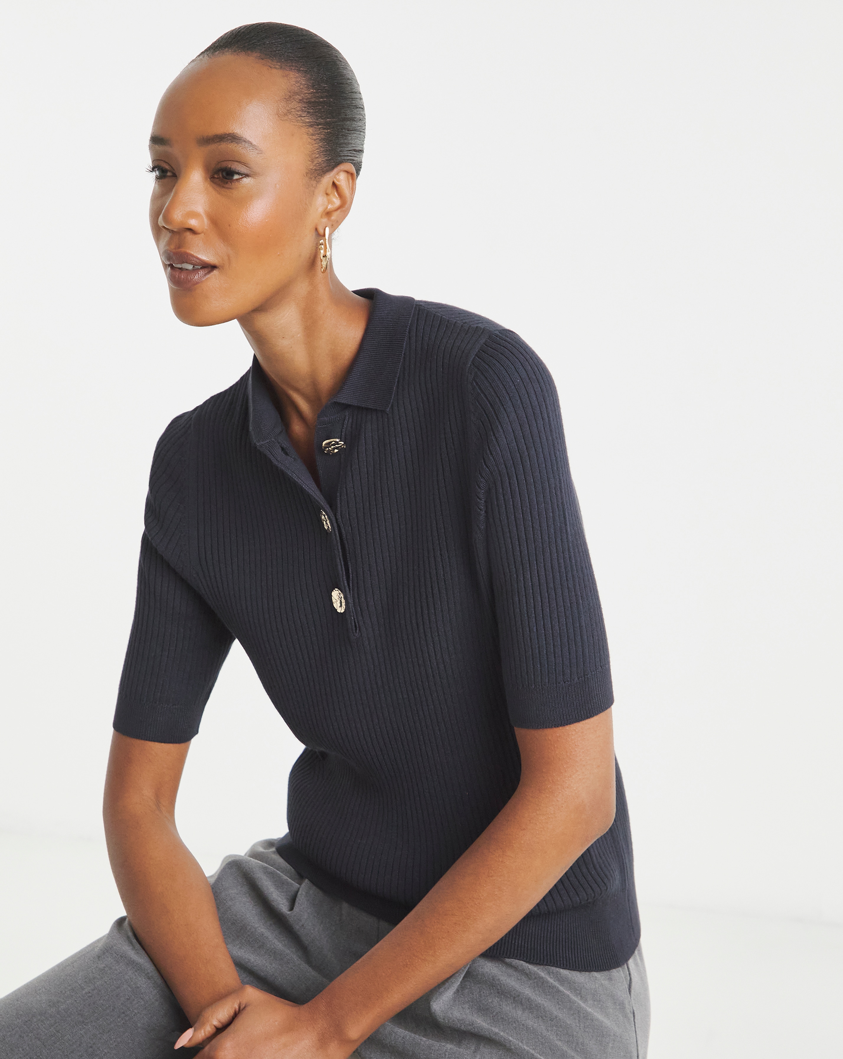 New In - Ribbed Henley Collar Jumper