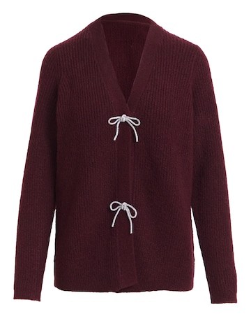 Berry Bow Button Long Sleeve Cardigan