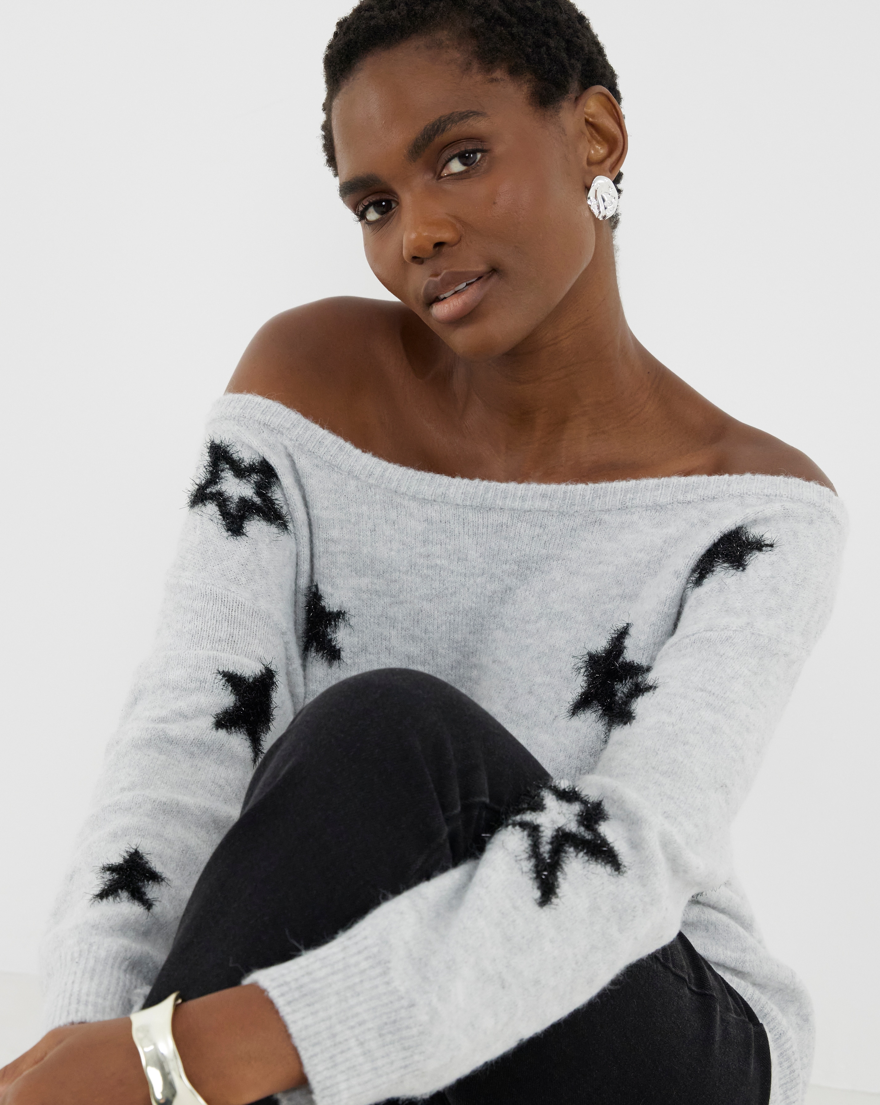 Off The Shoulder Tinsel Star Tunic