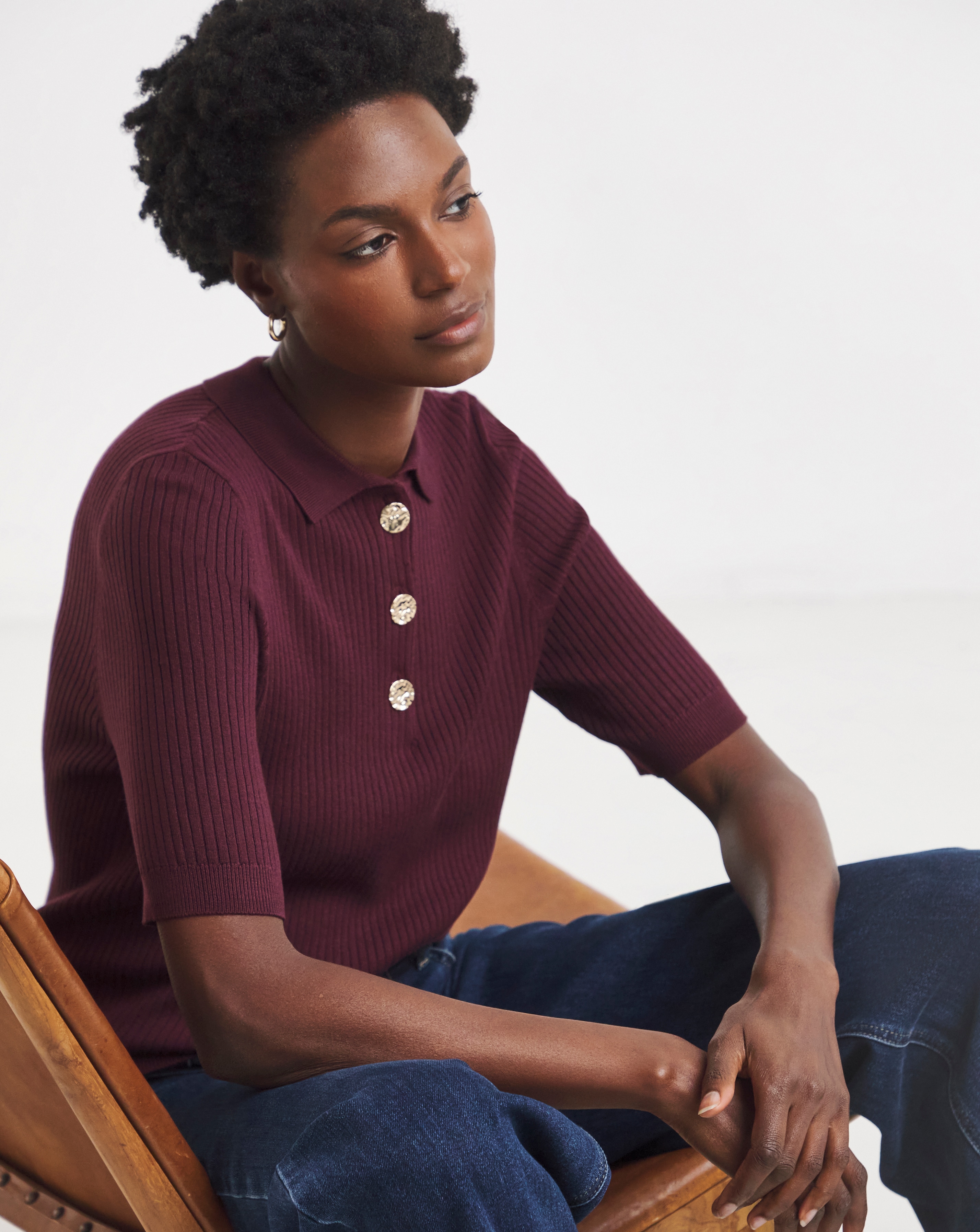 New In - Ribbed Henley Collar Jumper