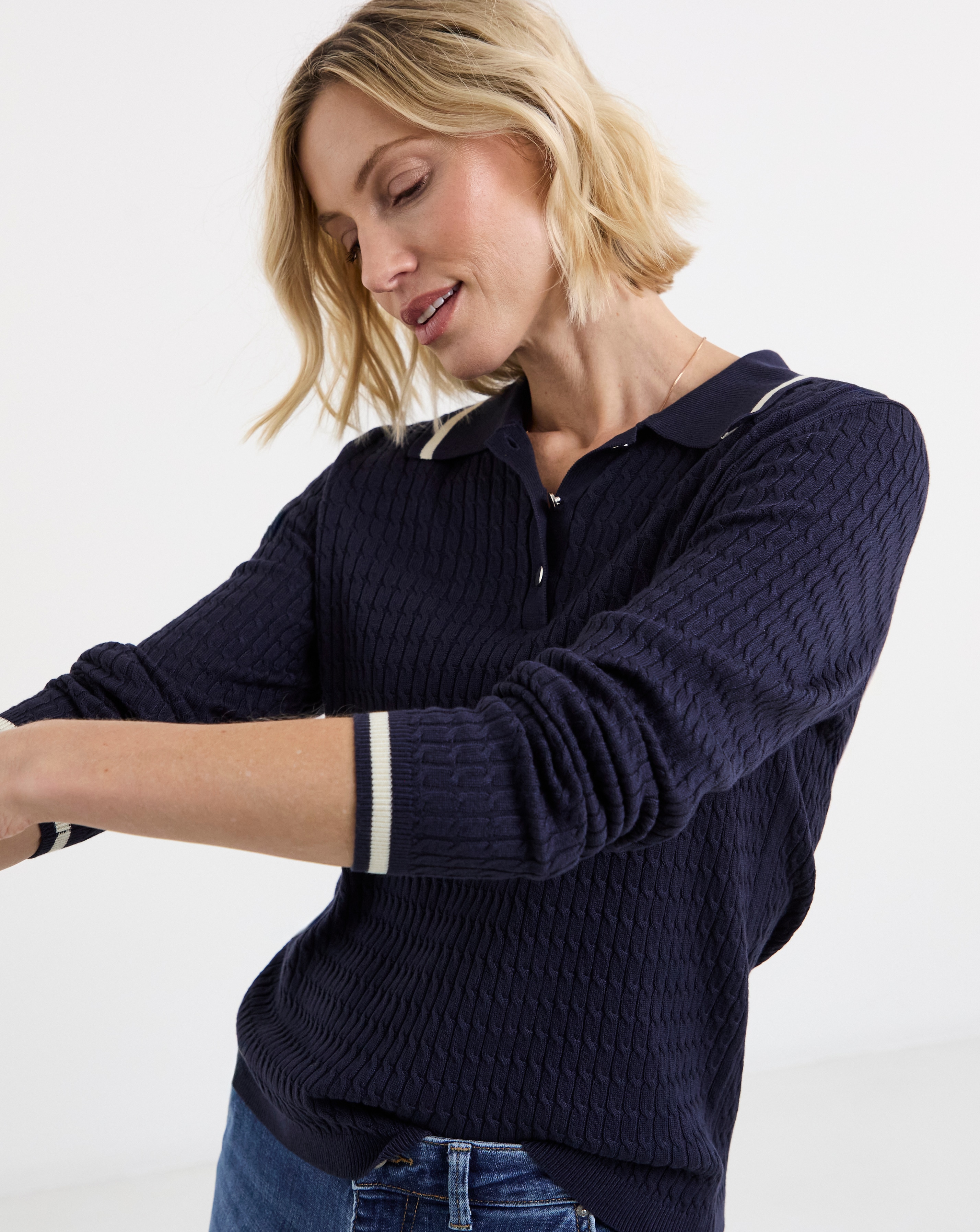 Contrast Trim Cable Collar Jumper