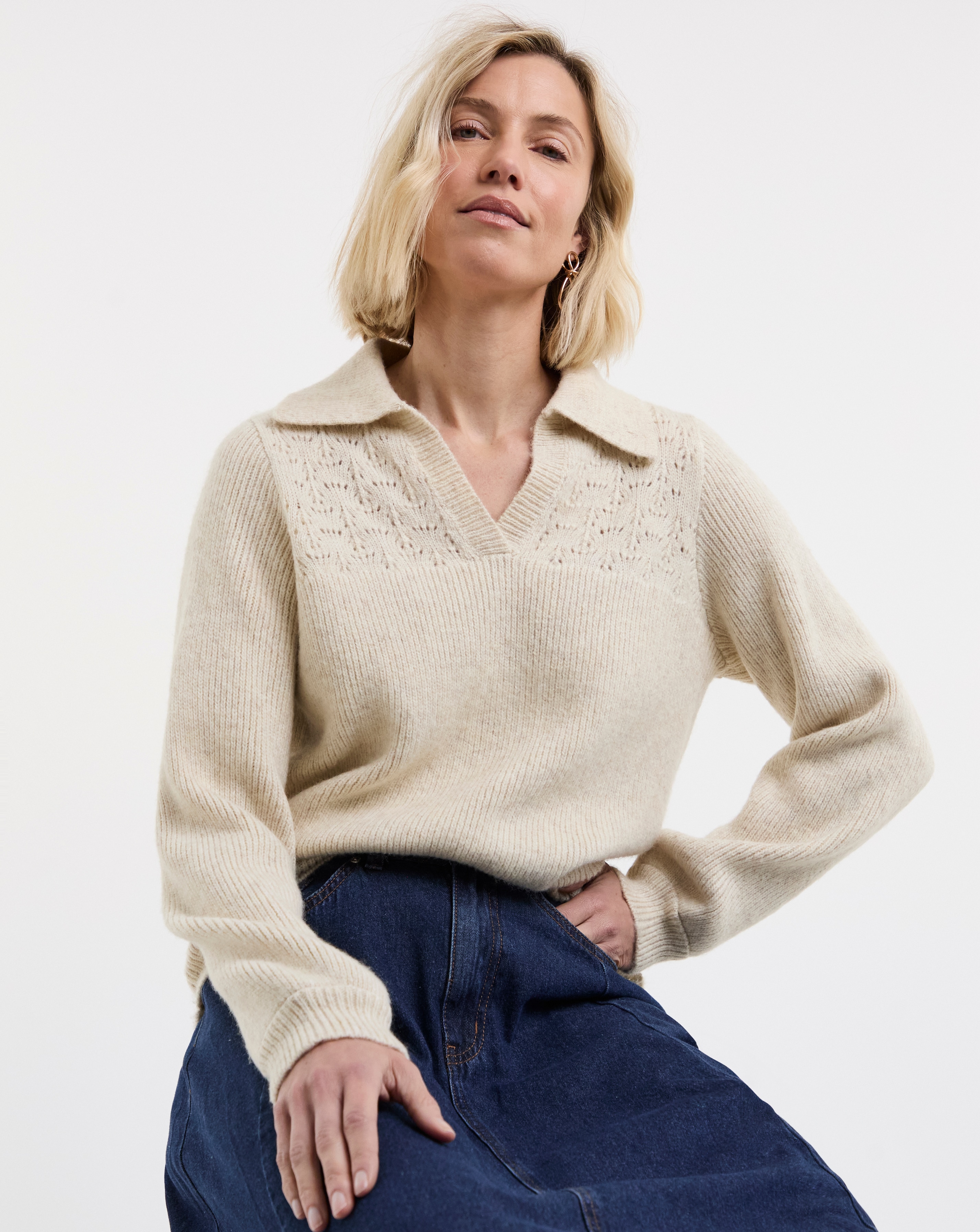 Pointelle Henley Knit Jumper