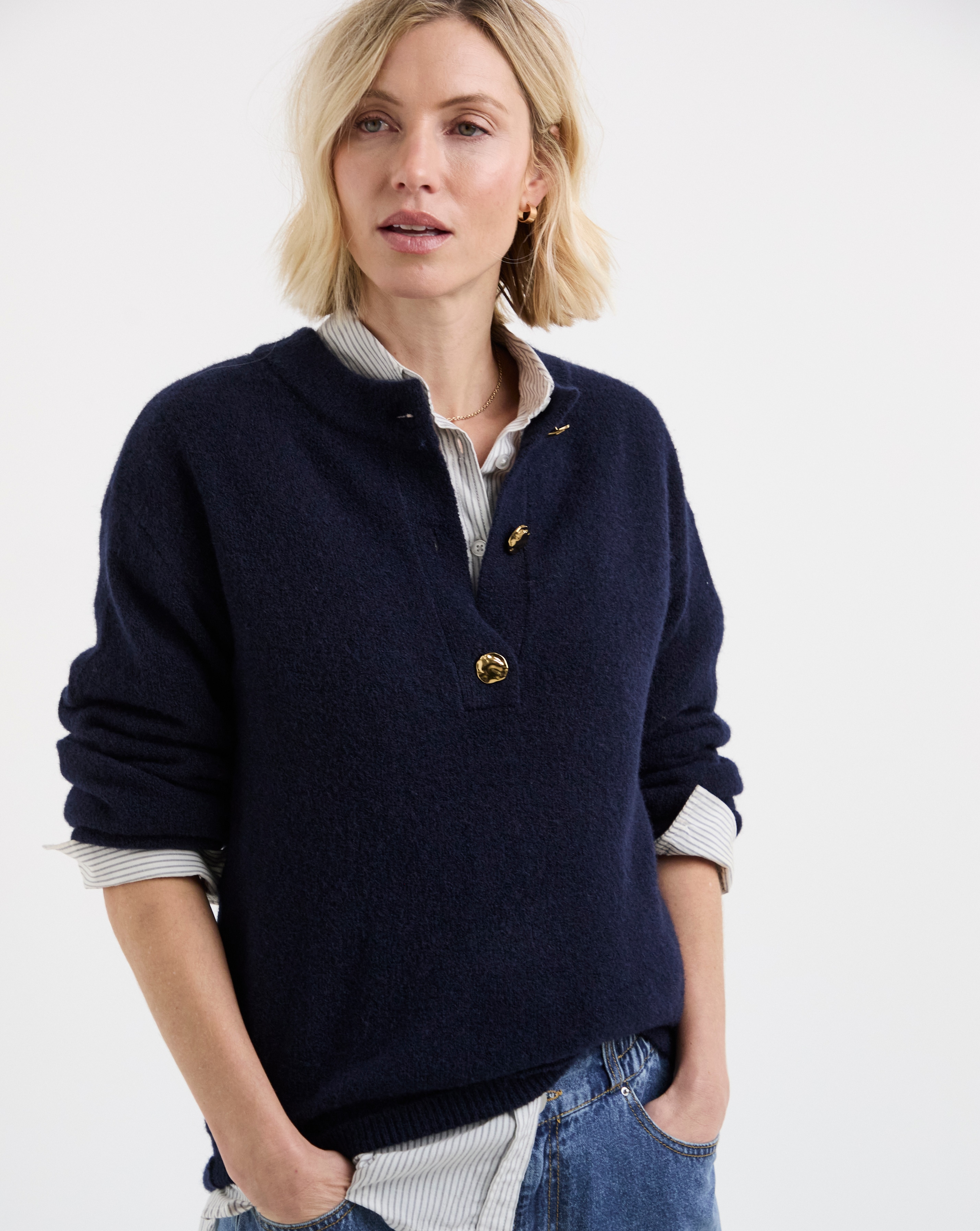 New In - Classic Henley Button Knit Jumper