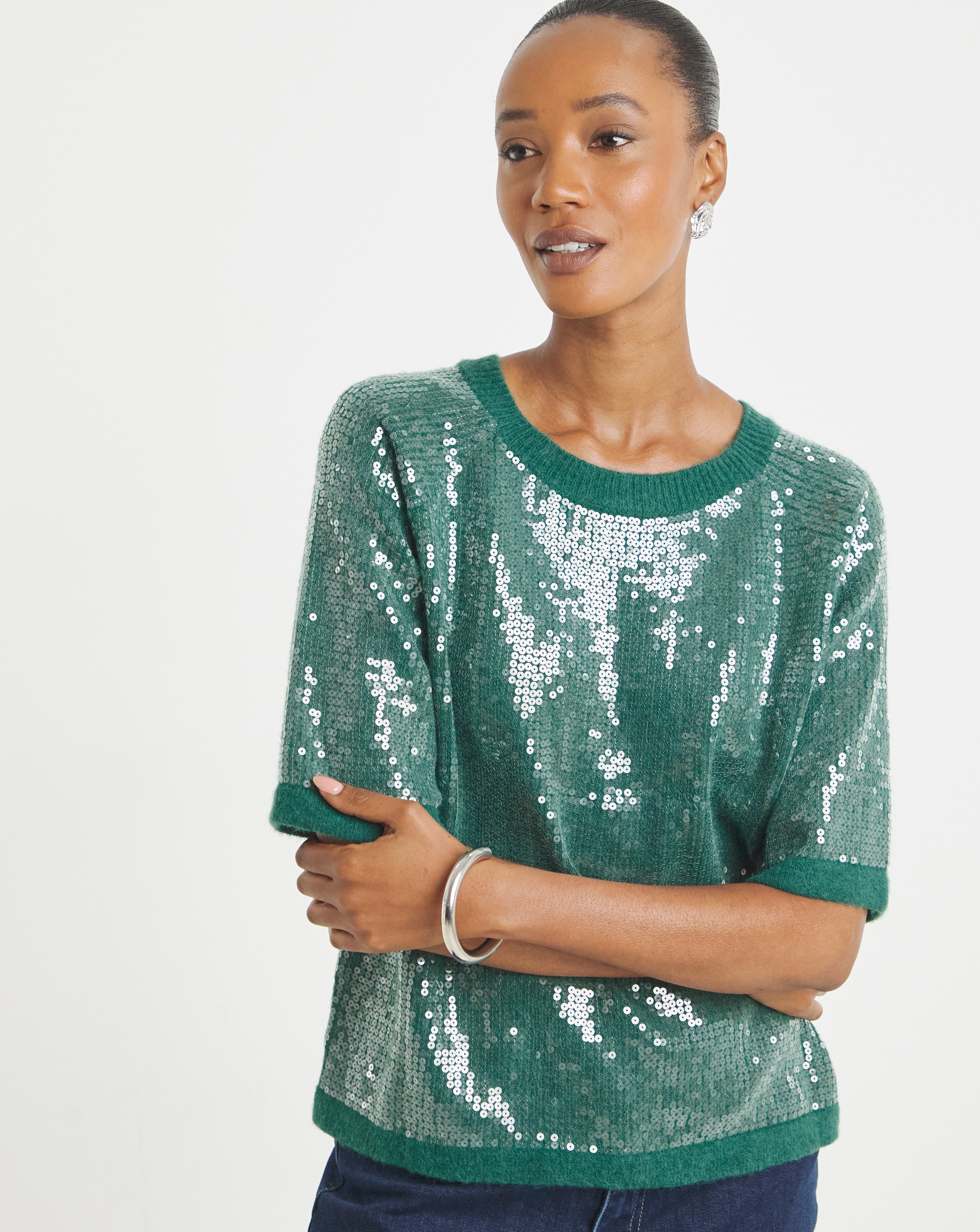New In - CLEAR SEQUIN SHORT SLEEVE JUMPER