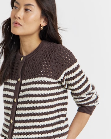 Pure Cotton Striped Open Stitch Cardigan