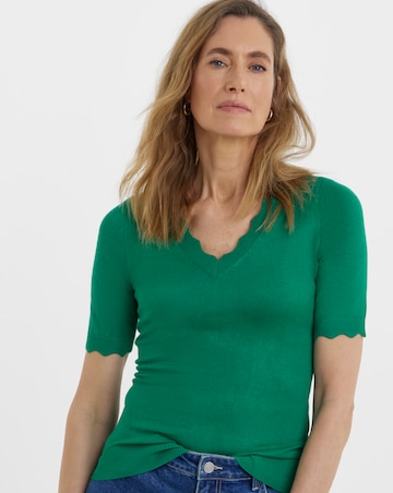 Scallop Hem Short Sleeve Jumper