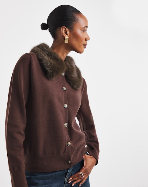 New In - Faux Fur Collar Cardigan