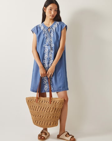 Monsoon Isolde Embroidered Chambray Mini Dress