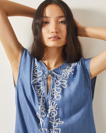 Monsoon Isolde Embroidered Chambray Mini Dress