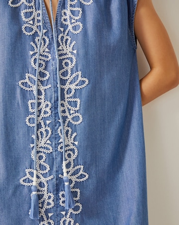 Monsoon Isolde Embroidered Chambray Mini Dress