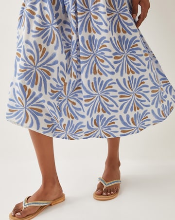 Monsoon Cece V-Neck Woodblock Print Midi Dress