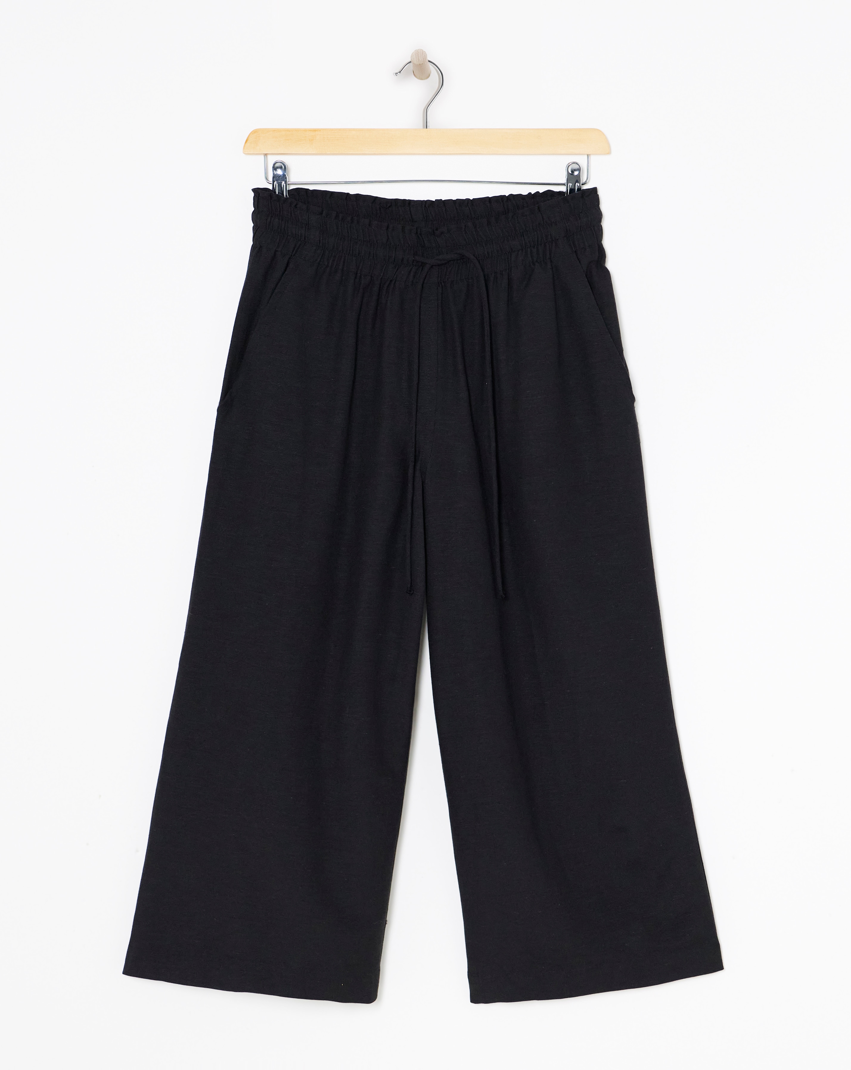 Black Linen Wide Leg Culotte