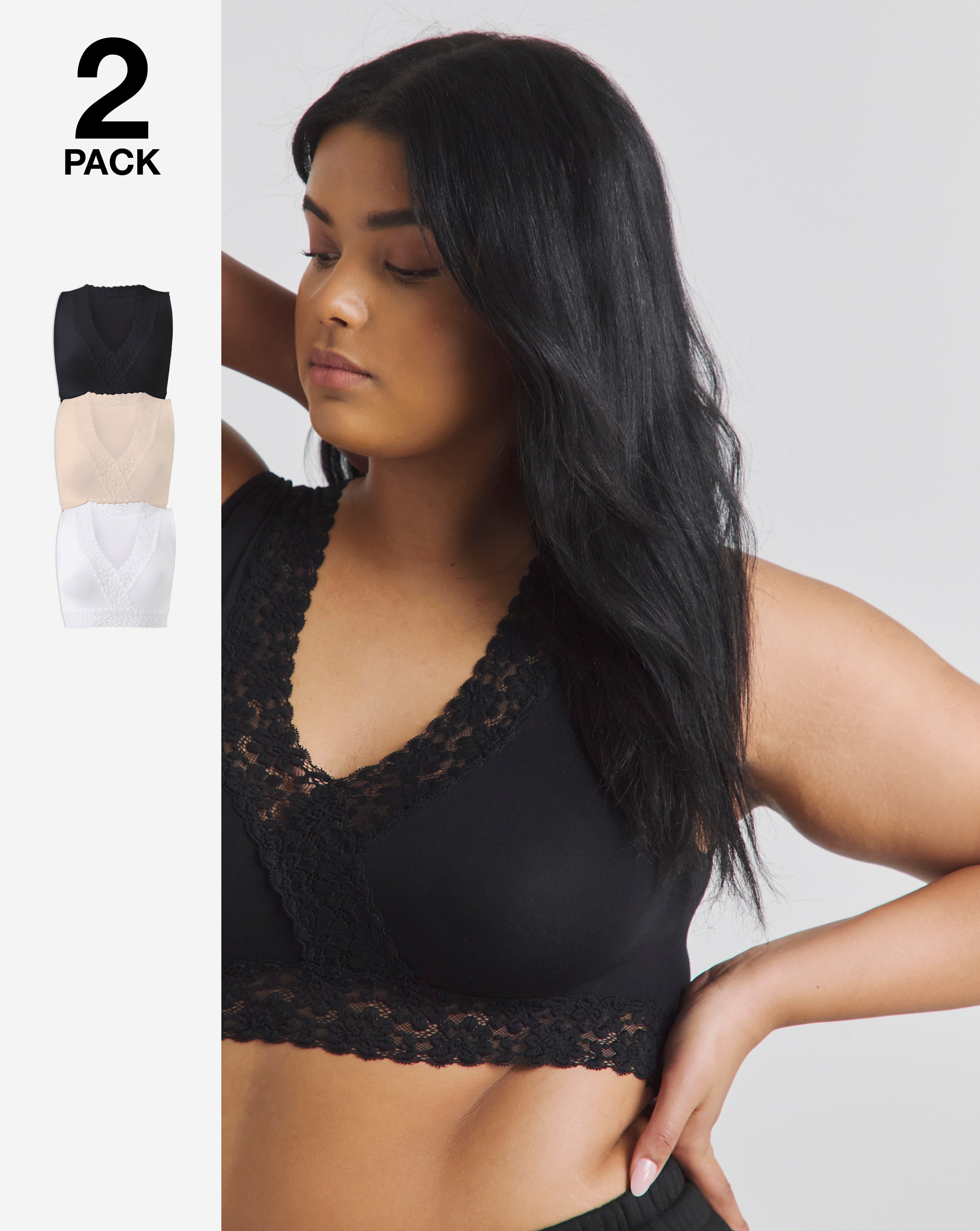 3Pack Lace Trim Blk/Wht/Blu Comfort Tops