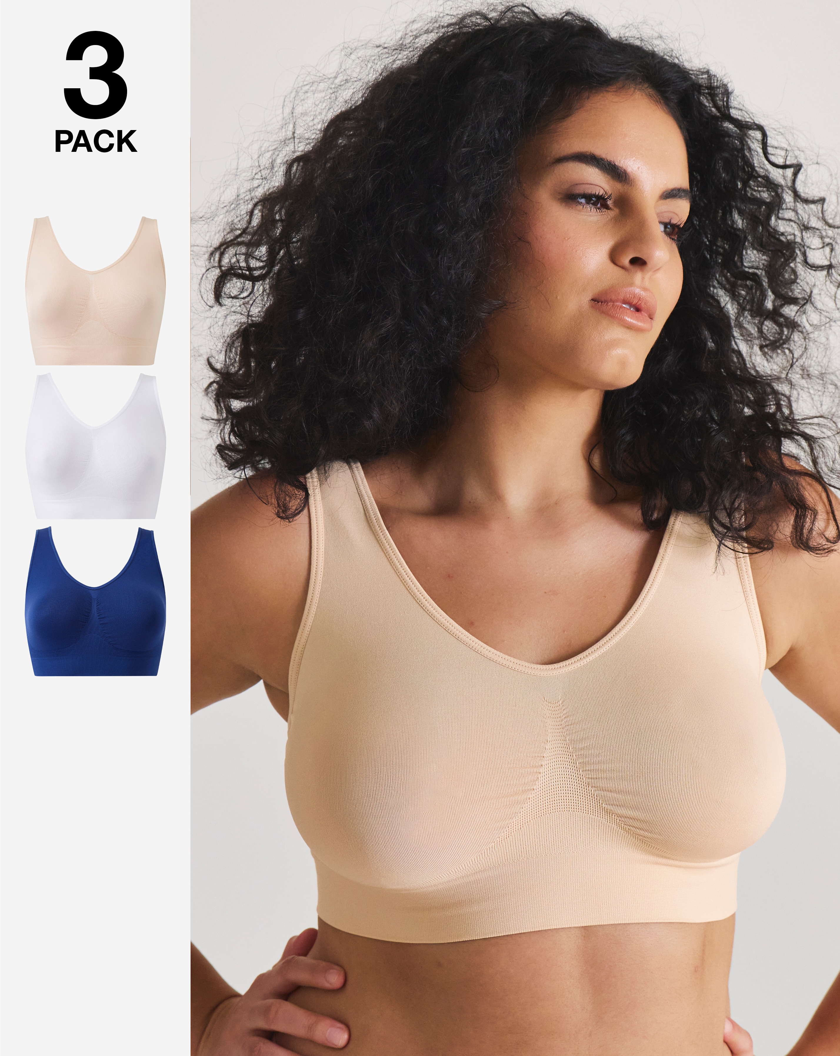 3 Pack Navy/Blush/White Comfort Tops A-D