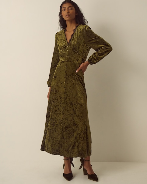 New In - Monsoon Jessi V-Neck Velvet Midi Dress