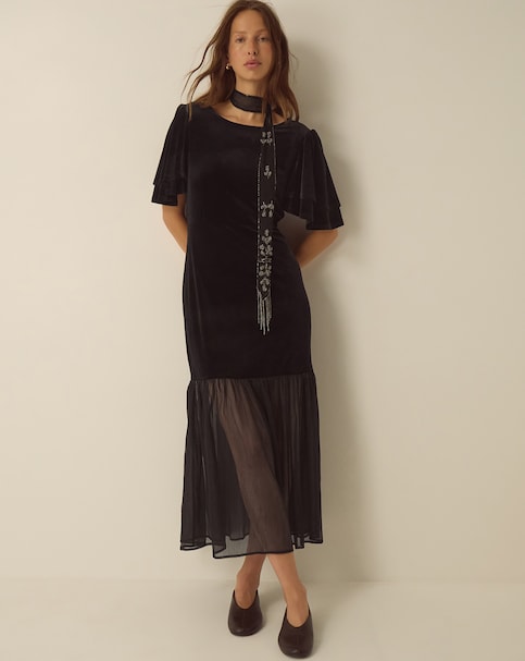 New In - Monsoon Vixie Velvet Chiffon Midi Dress