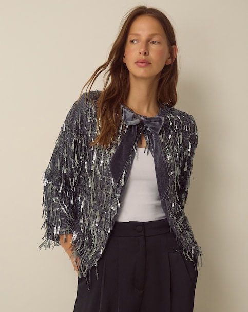 Monsoon Sabia Velvet Bow Sequin Jacket