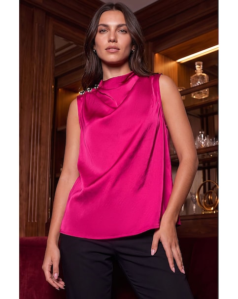 New In - Roman Satin Cowl Neck Top