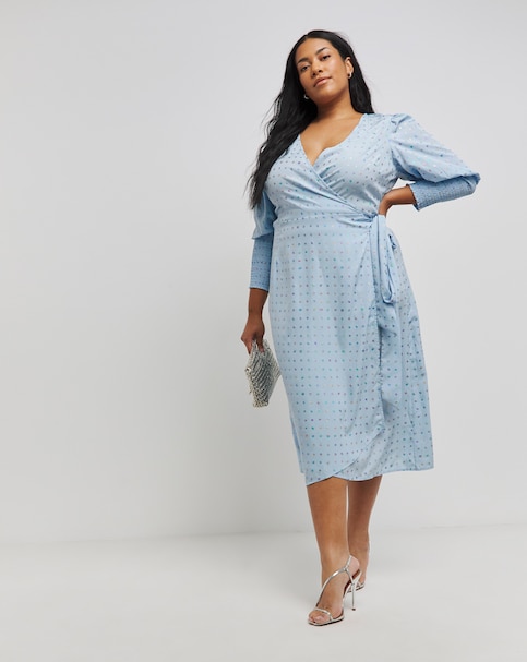 Rainbow Foil Shirred Wrap Midi Dress