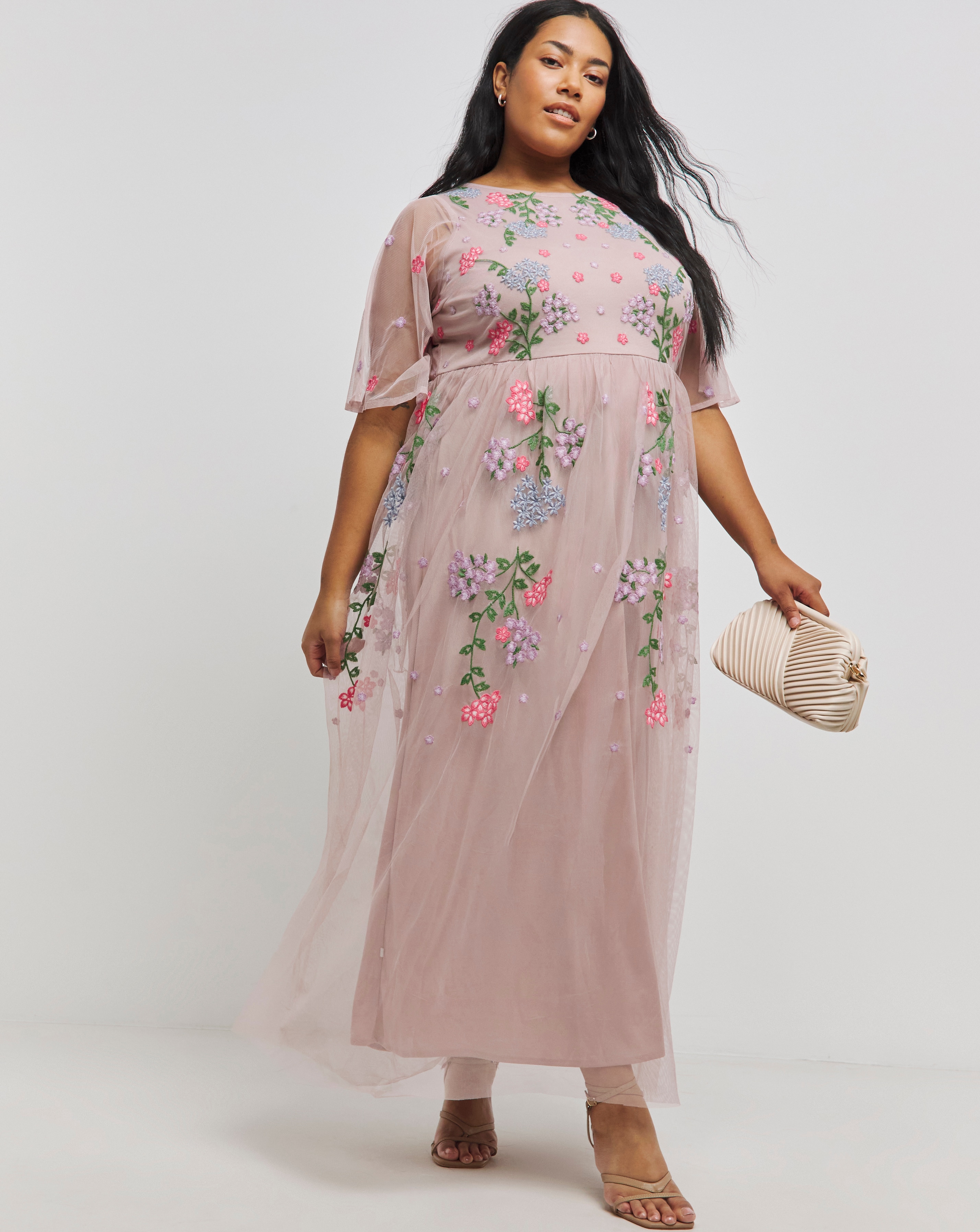 Boutique Embroidered Pink Maxi Dress