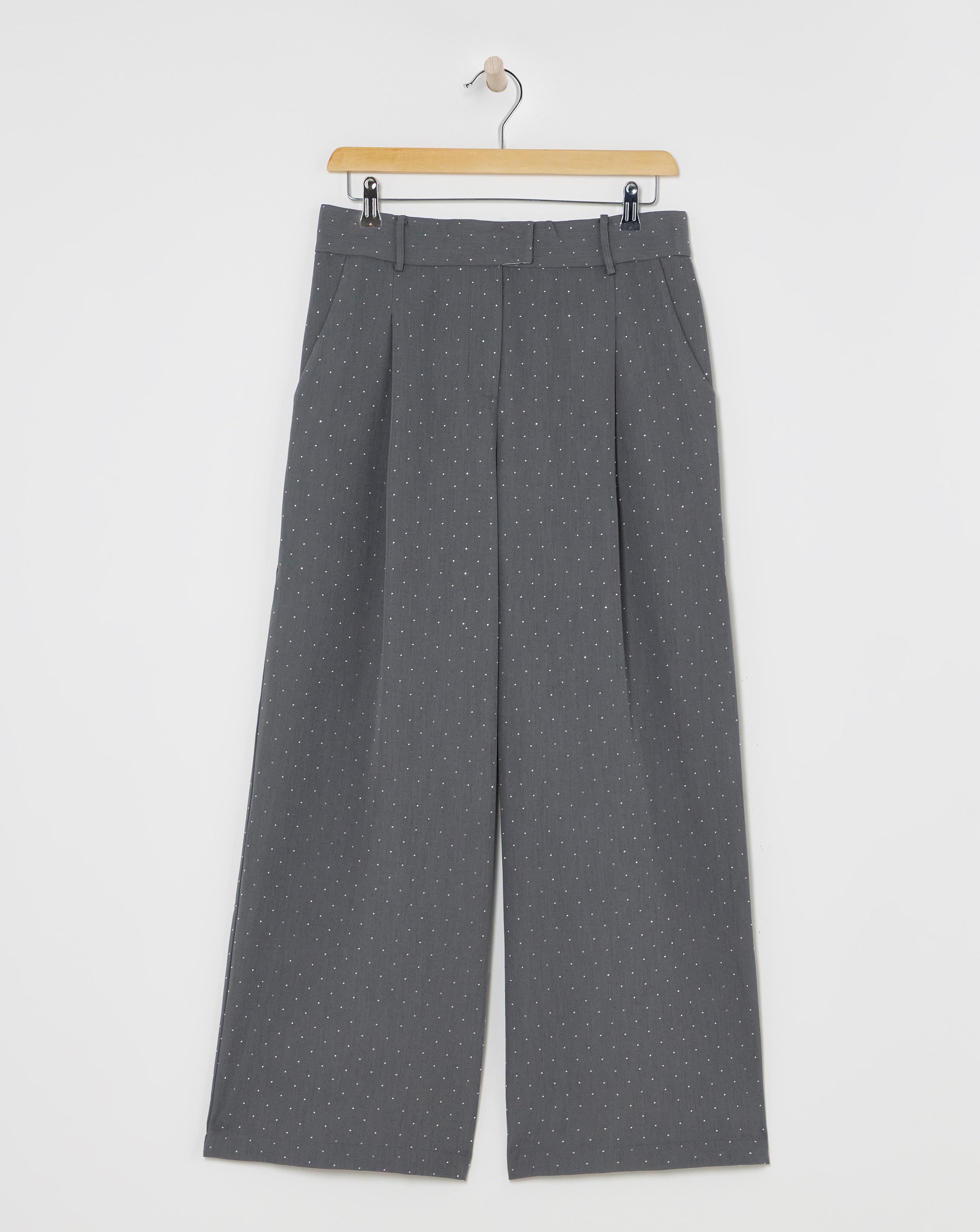 Grey Diamante Wide Leg Trousers