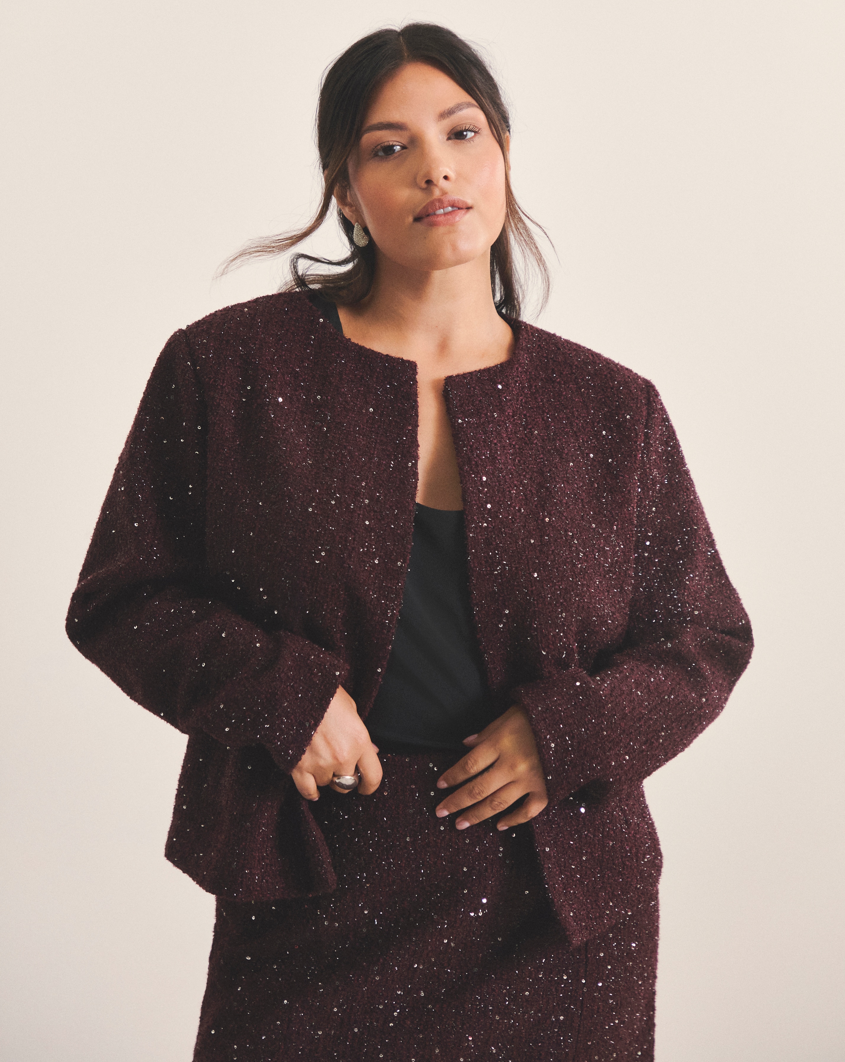 SBE Boucle Collarless Jacket With Wool