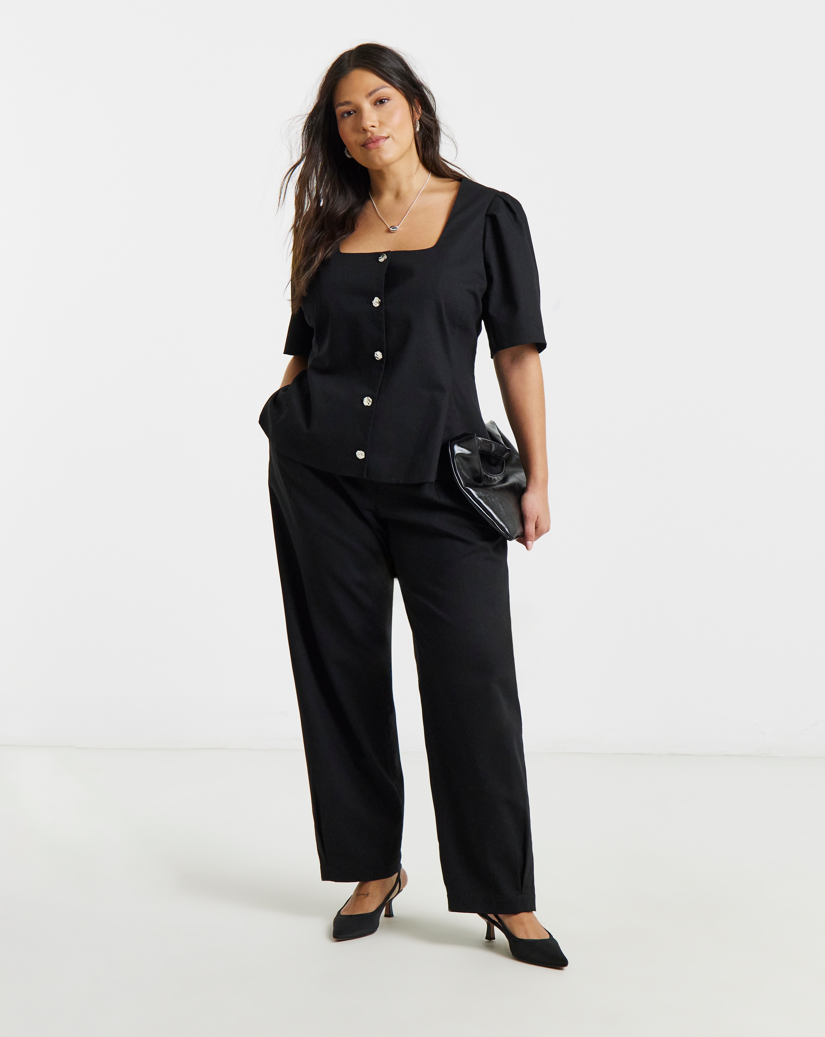 Simply Be Black Pleated Barrel Trousers