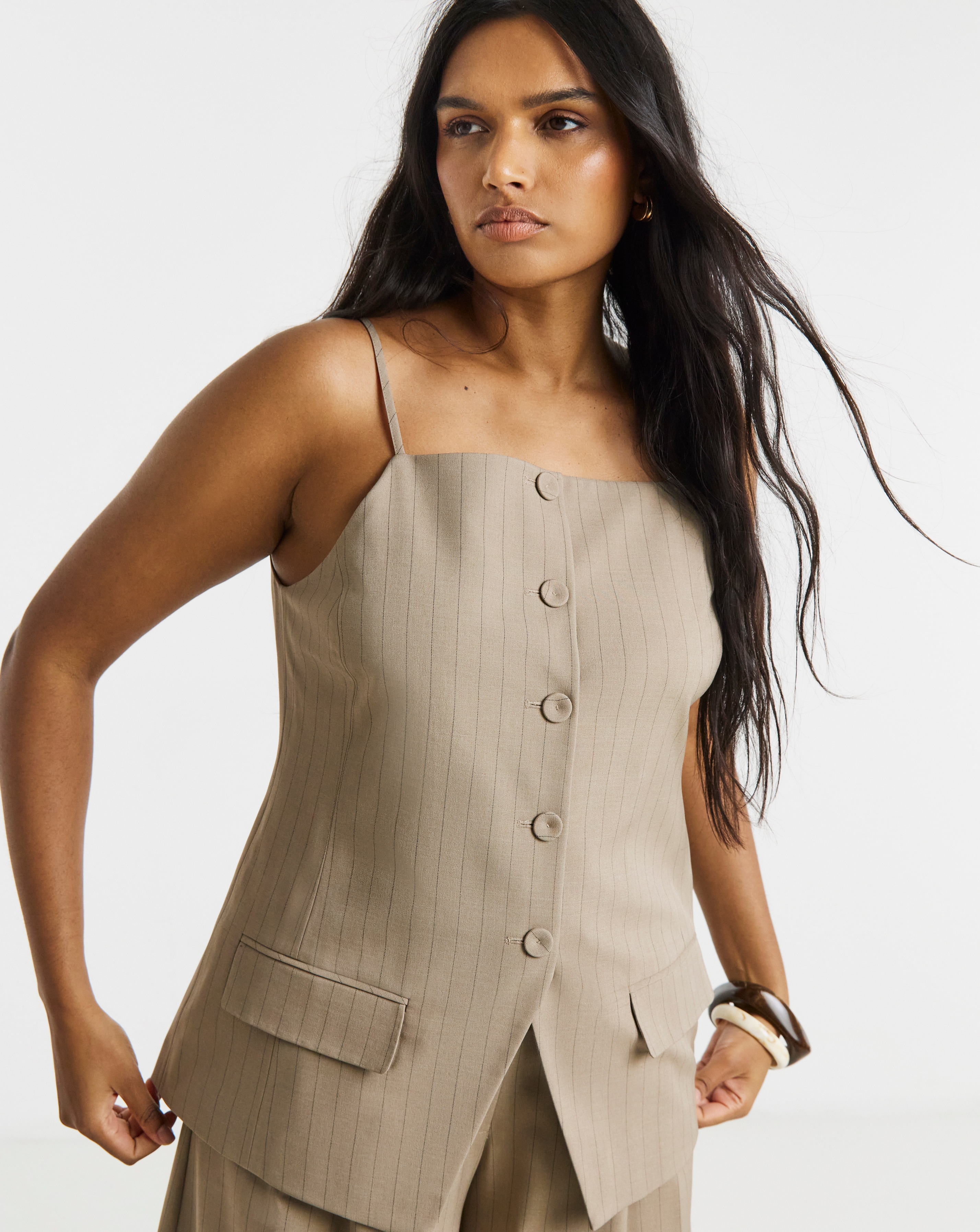 Taupe Stripe Square Neck Waistcoat