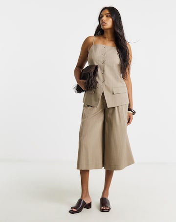 Taupe Stripe Longline Square Neck Waistcoat
