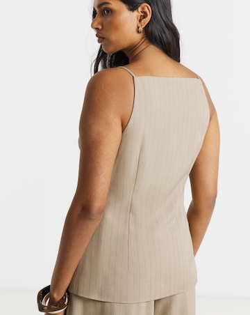 Taupe Stripe Longline Square Neck Waistcoat