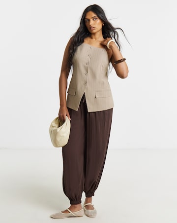 Taupe Stripe Longline Square Neck Waistcoat