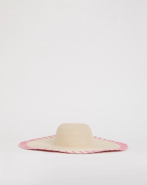 Wide Brim Raffia Edge Straw Hat