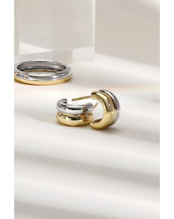 Inicio Two Tone Plated Recycled Mini Hoop Earrings - Gift Pouch