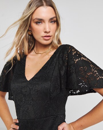 Joanna Hope Black Angel Sleeve Stretch Lace Midi Dress | Fashion World
