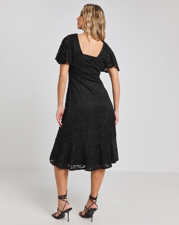 Joanna Hope Black Angel Sleeve Stretch Lace Midi Dress | Fashion World